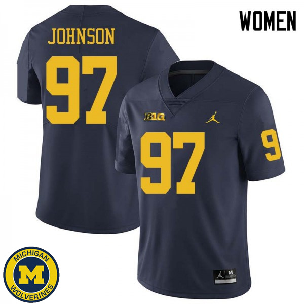 Womens University of Michigan #97 Ron Johnson Navy Jordan Brand Embroidery Football Jersey